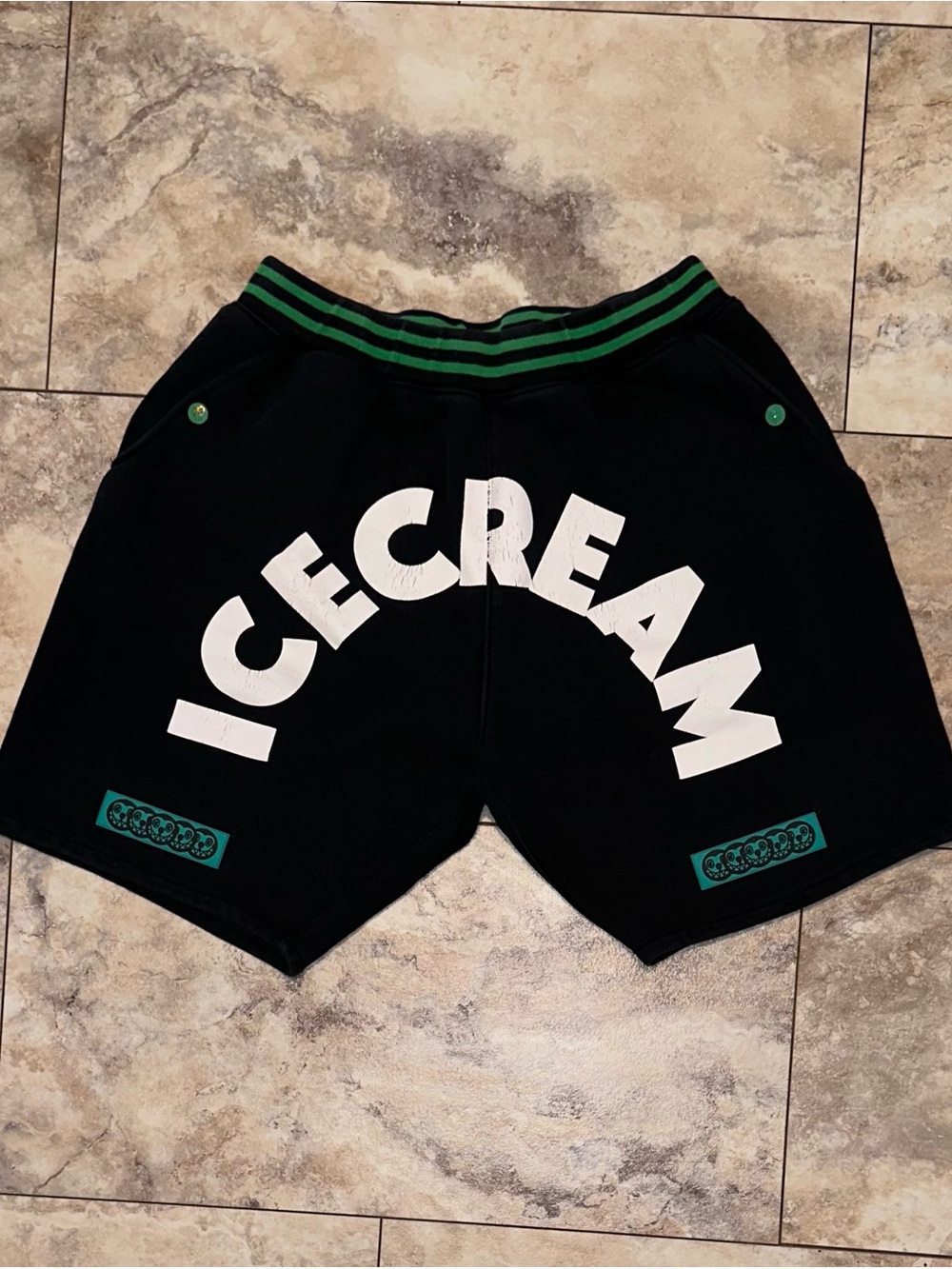 Icecream Arch Logo Sweat Shorts Black Green Size Large
